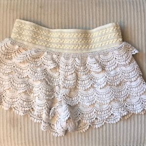 White stretchy lace shorts